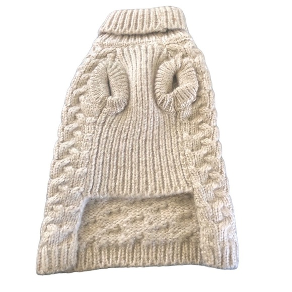 Top Paw Dog Cable Knit Turtleneck Sweater With Flowers Medium Cut Outs Oatmeal - Picture 3 of 4